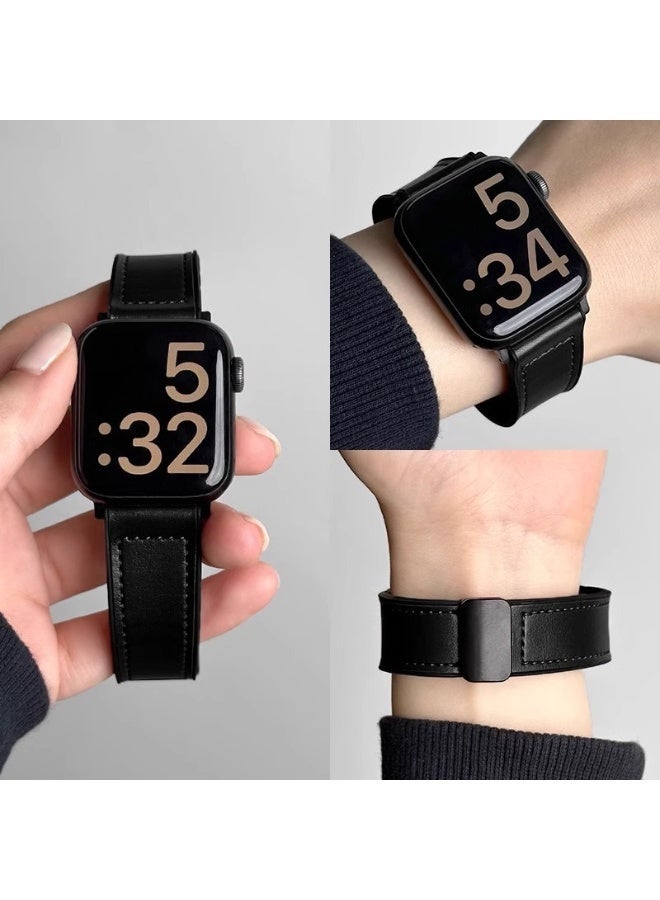 أفضل ذروة حزام سيليكون جلدي مغناطيسي قابل للتعديل لساعة Apple Watch، (الحزام فقط، الساعة غير متضمنة)، عبوة من قطعتين - حزام بني + حزام أسود، حزام ساعة Apple، حزام ساعة قابل للتعديل، حزام ساعة رفيع للرجال والنساء iWatch Series10 9 8 7 6 5 4 3 2 1متوافق مع حزام ساعة Apple Watch مقاس 38 مم و40 مم و41 مم و42 مم - Image 3